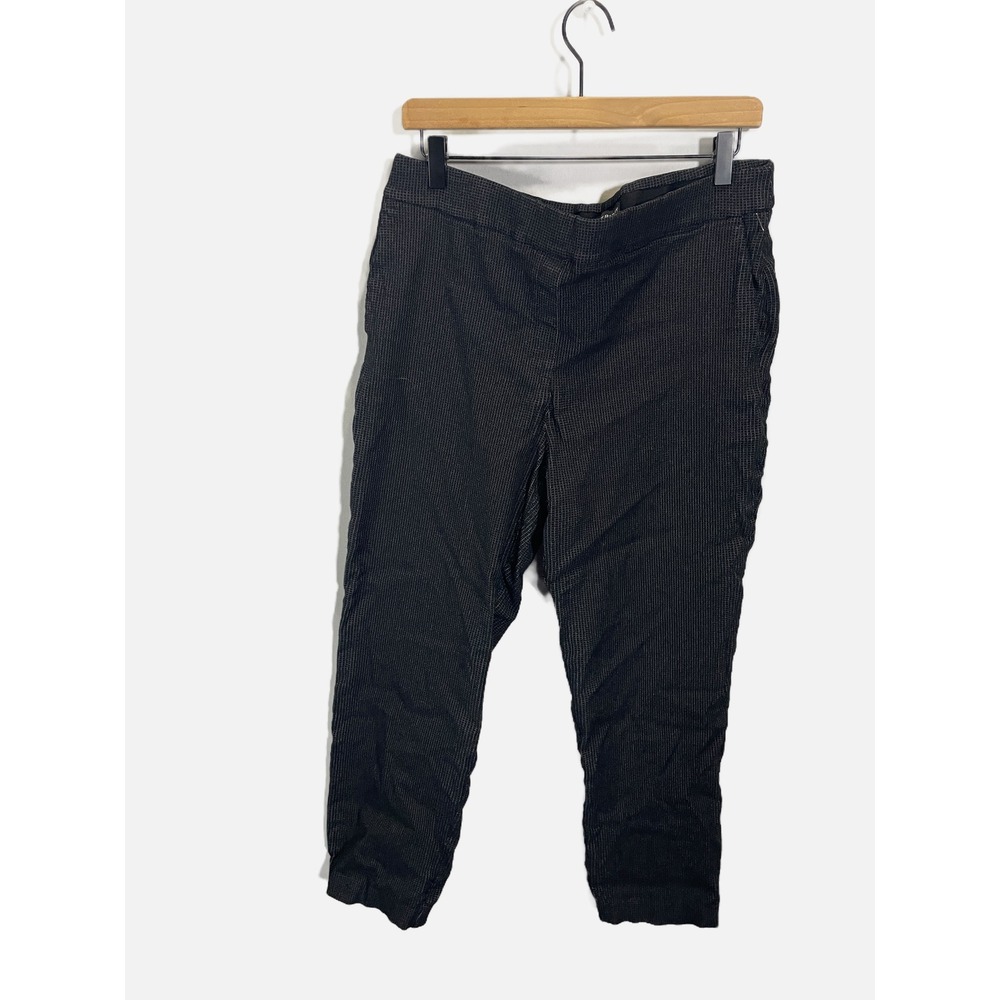 Hilary Radley Pants Women LG Black Grid Stretch Tapered Ankle Career Casual